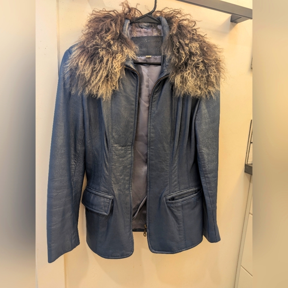 Y2K New York It Girl Genuine Lambskin Blue Leather Jacket